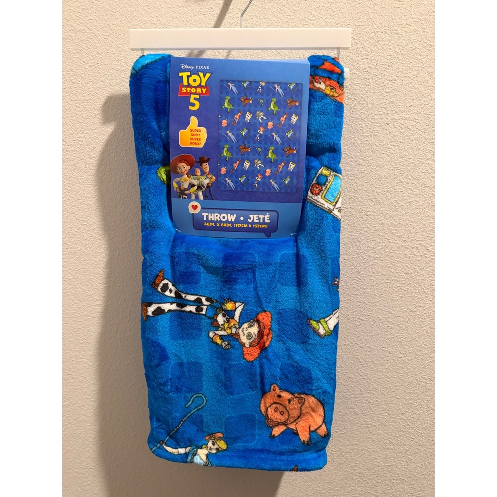 Disney Pixar Toy Story 5 Plush Throw Blanket Blue Woody Buzz 46x60 Super Soft